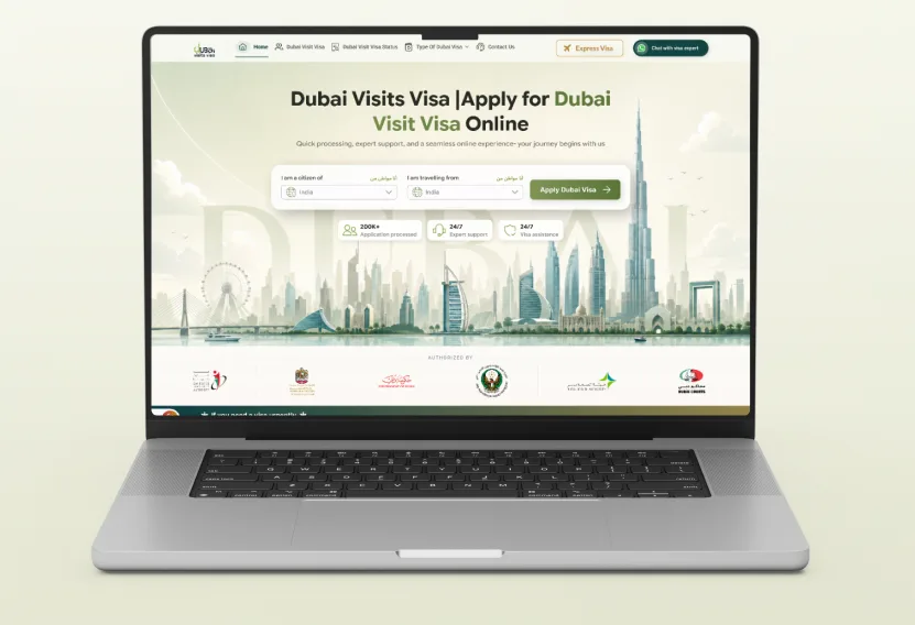 Laptop showing the visa status tracking page where you verify and download your approved Dubai visa