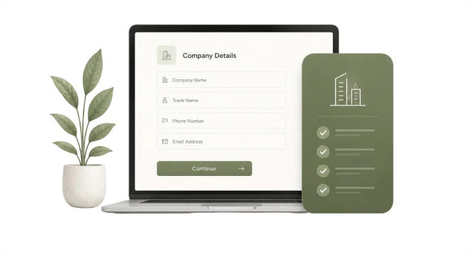 Laptop showing the corporate account set-up form