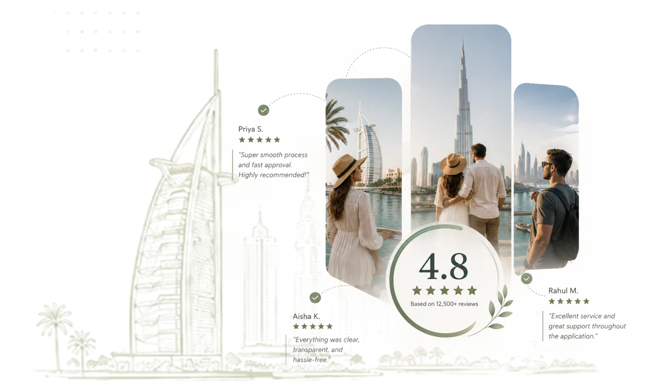 Collage of customer review cards around a 4.8 rating badge